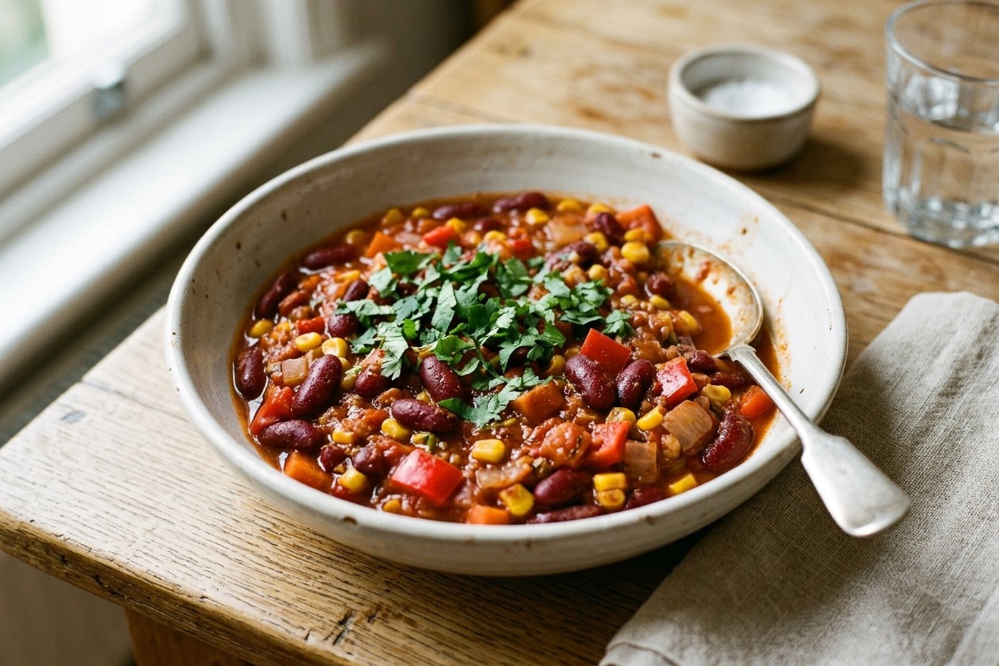 Chili sin carne, haricots rouges et maïs