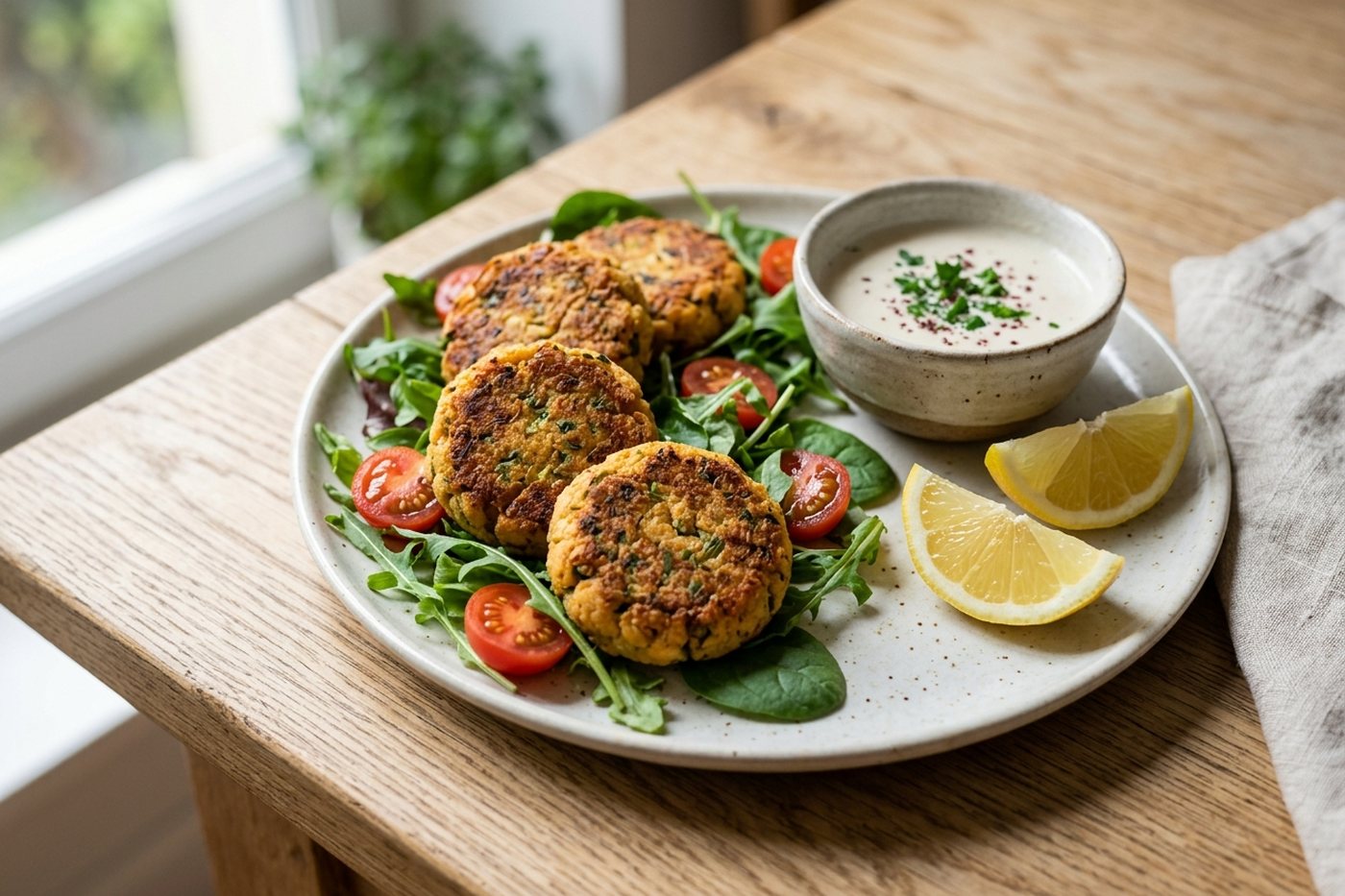 Galettes de pois chiches au four et salade