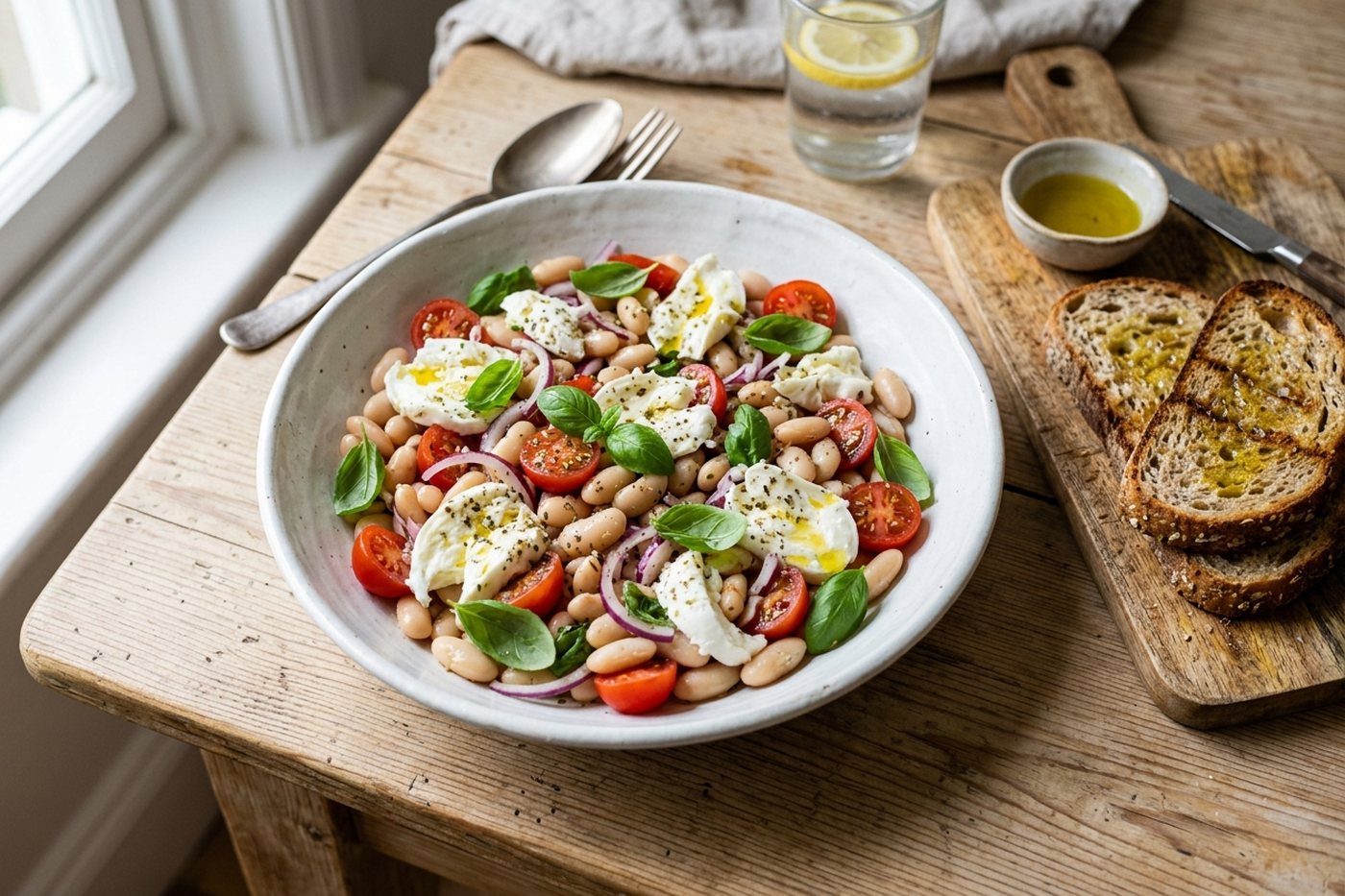 Salade de haricots blancs, tomates cerises et mozzarella