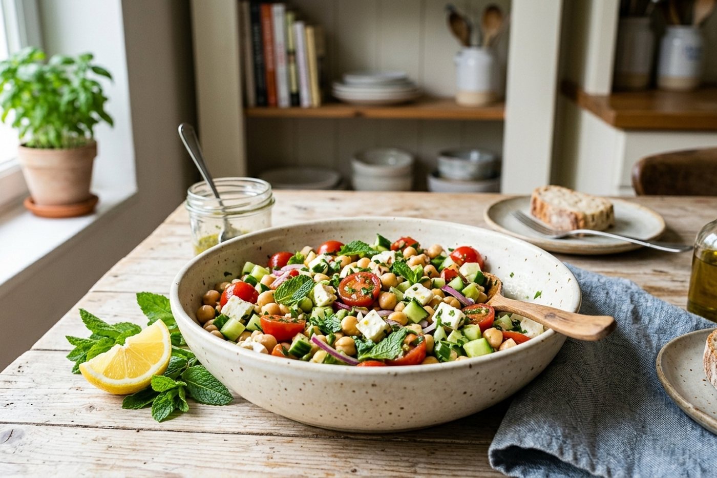 Salade de pois chiches, concombre et feta