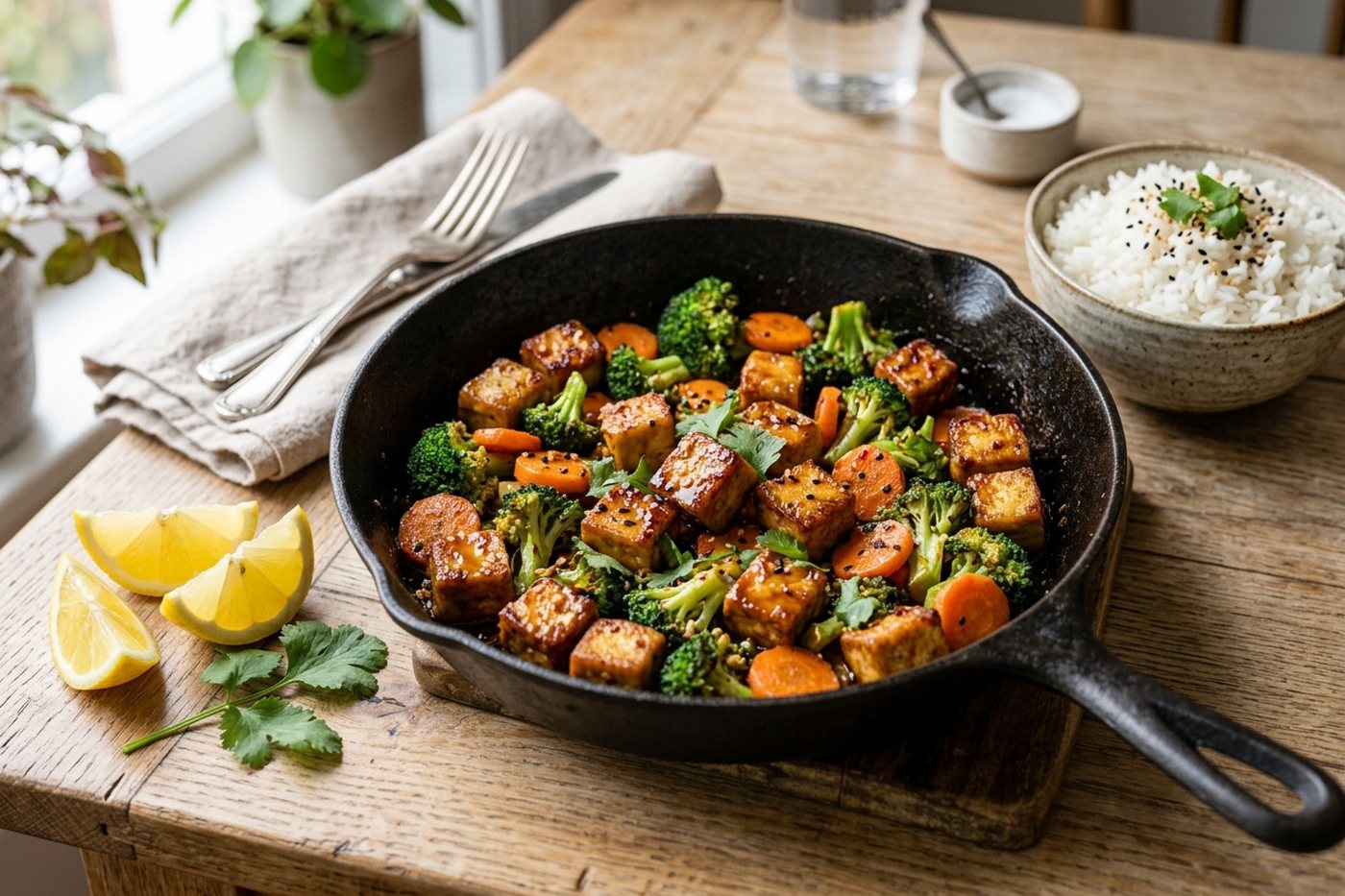 Tofu grillé sauce soja-sésame et brocoli